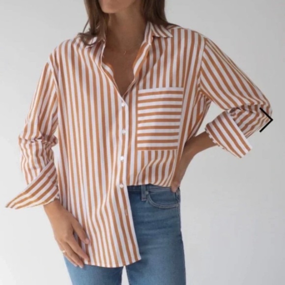 AYR Tops - AYR The Deep End Aperitif Striped Cotton Button Down Shirt Oversized
